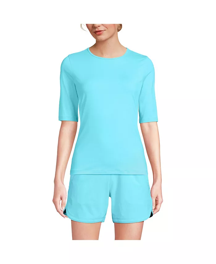 

Женский расслабленный рашгард SunShade UPF 50 с рукавом до локтя Lands' End, синий