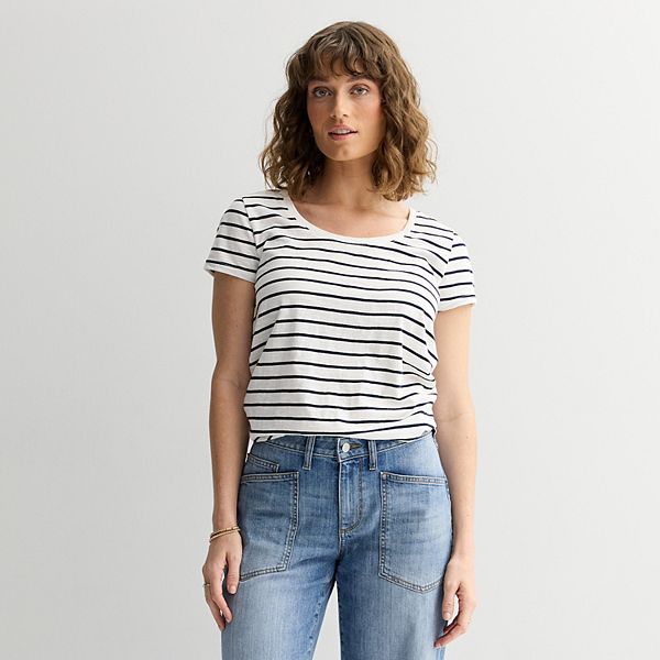 

Женская повседневная футболка с коротким рукавом и круглым вырезом Sonoma Goods For Life, White Minimal Stripe, Белый, Женская повседневная футболка с коротким рукавом и круглым вырезом Sonoma Goods For Life, White Minimal Stripe