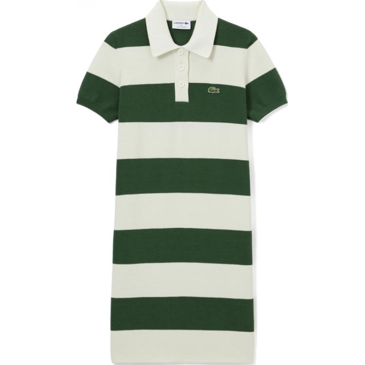 

LACOSTE SS24 платье с короткими рукавами женское белое зеленое мультиколор