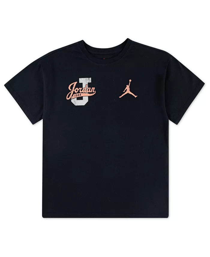 

Футболка для девочек 7-16 лет в винтажном стиле с колледжным принтом Jordan, черный