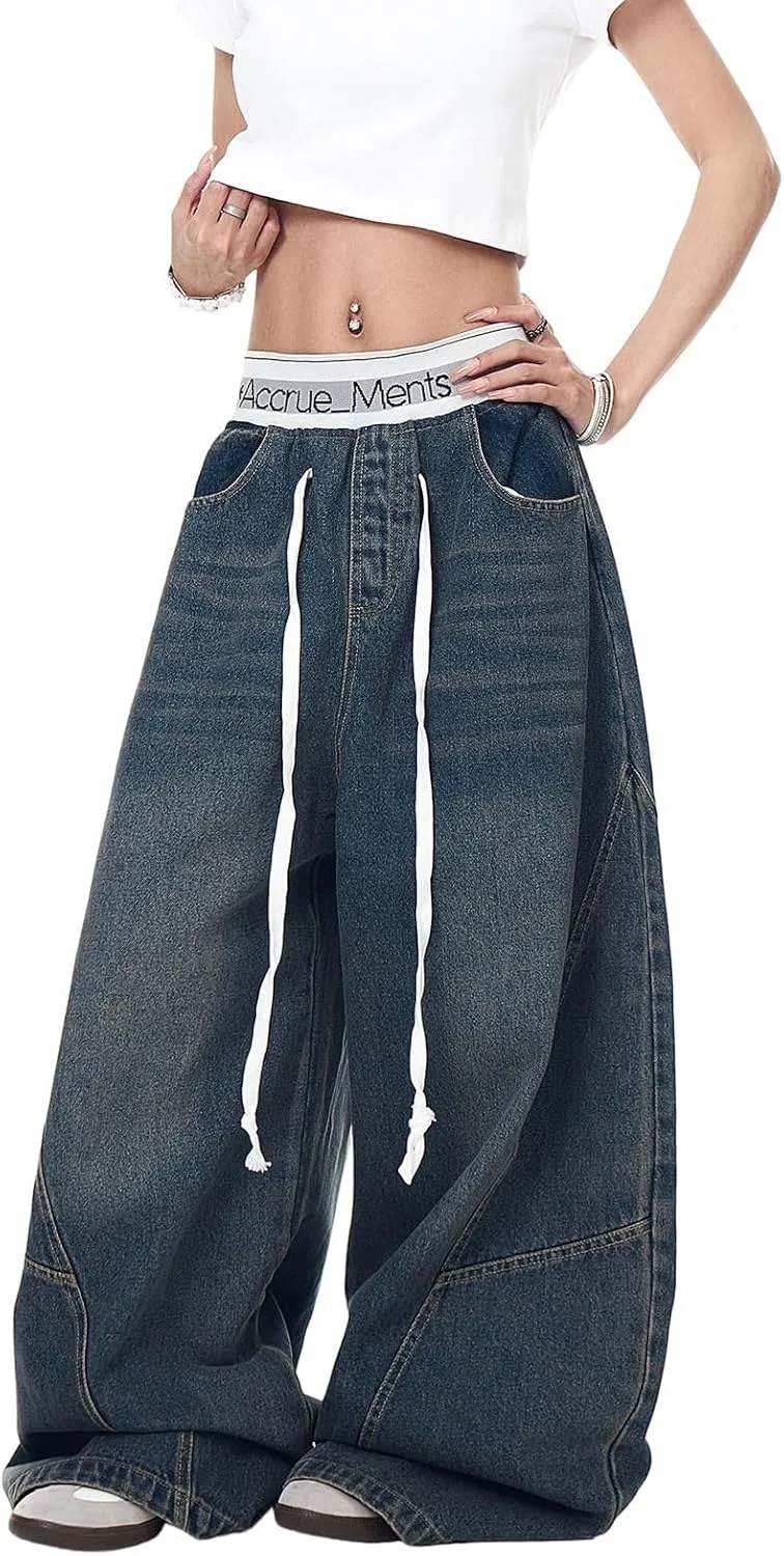 

Багги джинсы для женщин High Rise Curved, винтажные, широкие