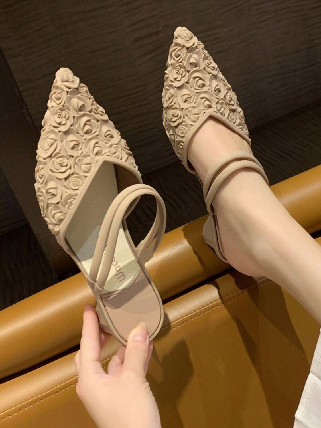 

Женские домашние тапочки на высоком каблуке розового цвета с острым носком, элегантные непромокаемые модные босоножки верблюжьего цвета на танкетке для весны и лета, песочный