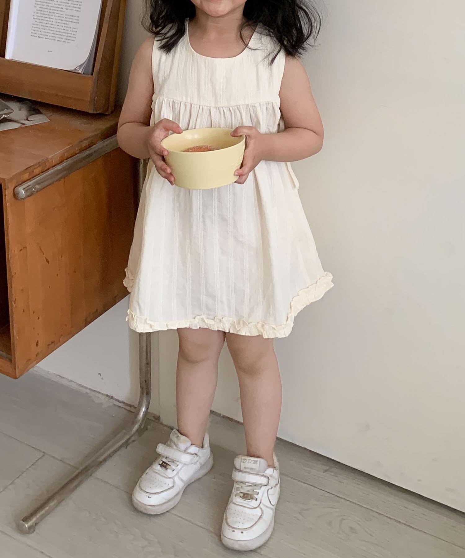 Платье с оборками по бокам из лент Aimoha Kids, Light beige