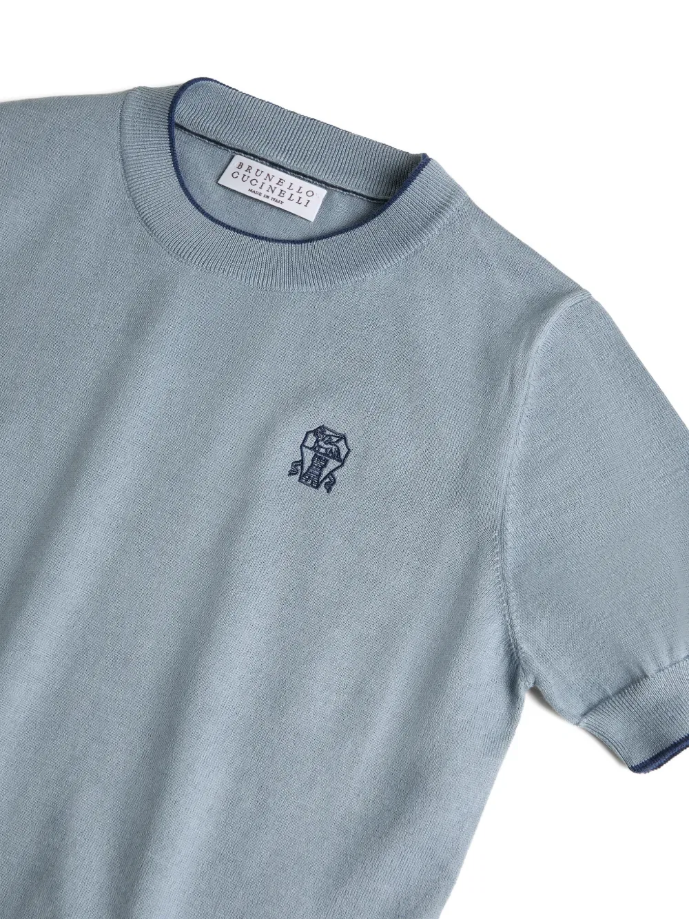 Легкая трикотажная футболка из хлопка с логотипом Brunello Cucinelli Kids, синий — фото 3