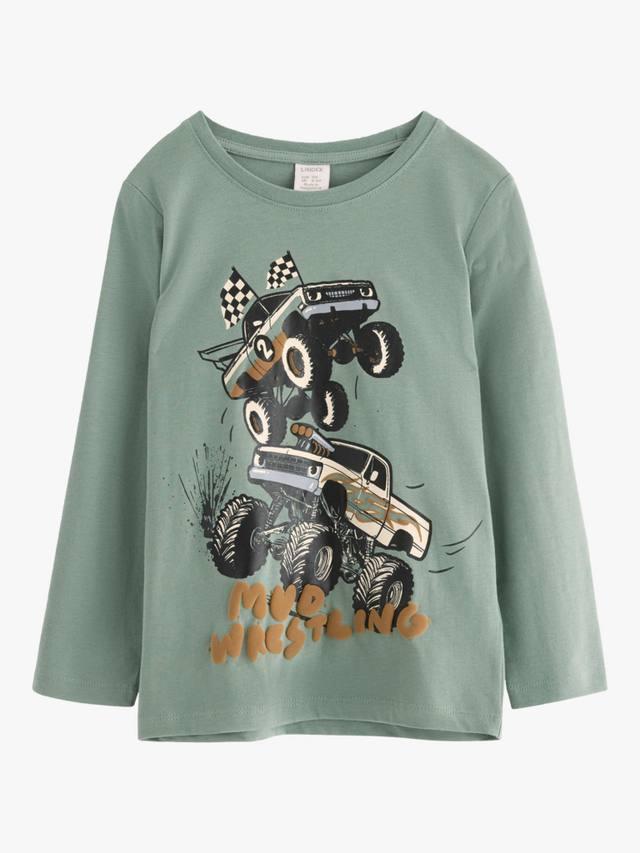 

Детская хлопковая футболка с длинным рукавом и принтом грузовика Lindex, Light Dusty Green