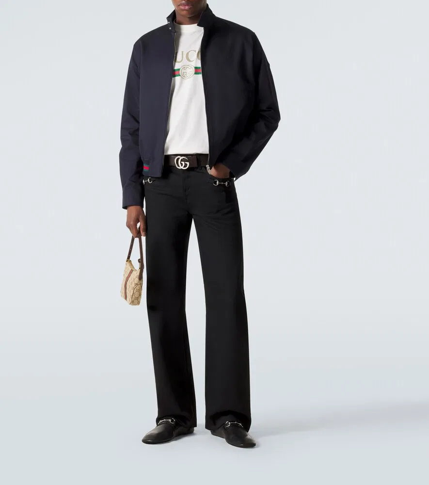 Куртка из хлопковой саржи с полосатым рисунком Gucci, синий — фото 2