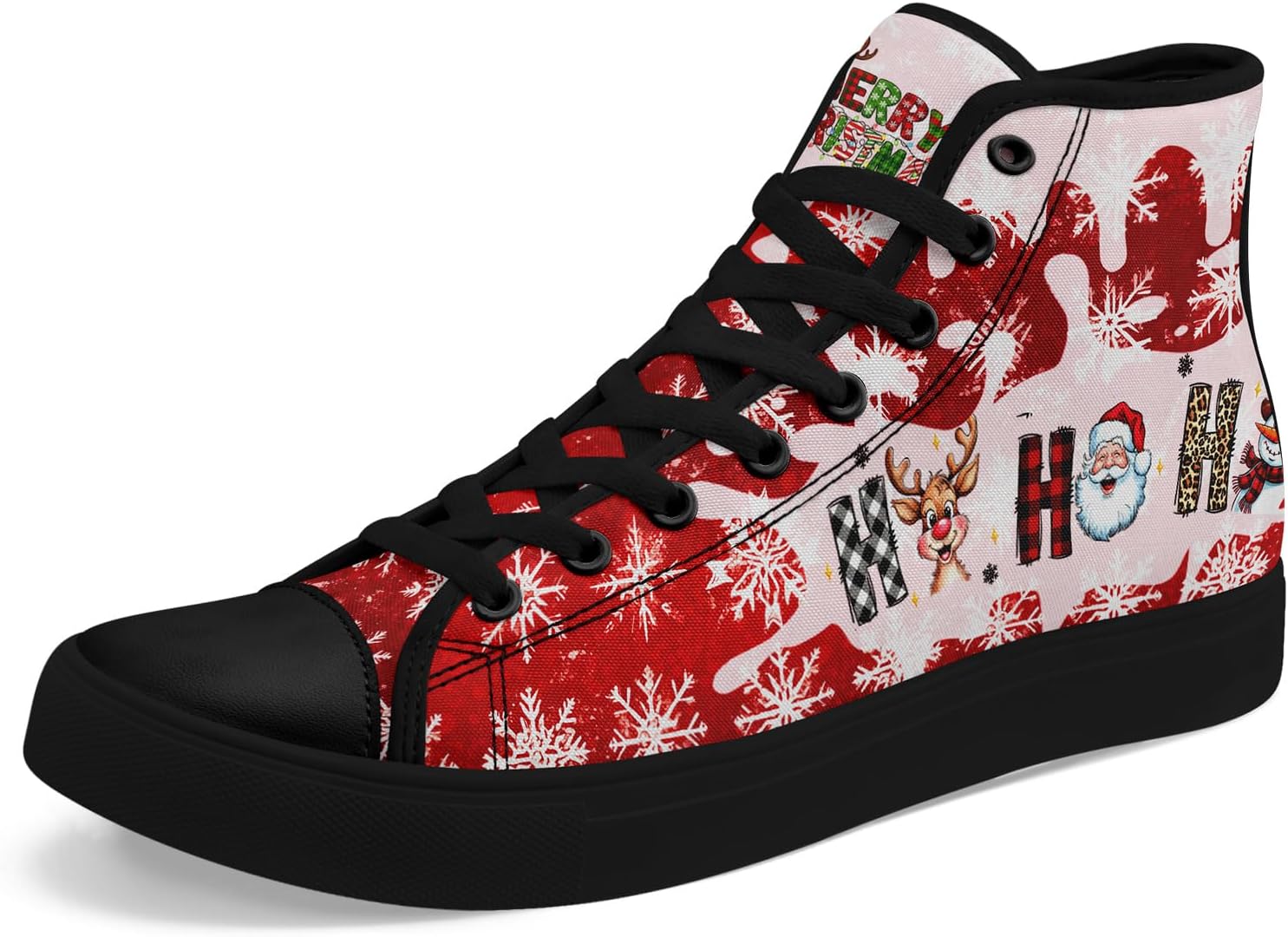 

Рождественские высокие кеды из ткани для женщин и мужчин, праздничный подарок, удобные стильные плоские кроссовки для прогулок Awsole, черный/красный/розовый/коричневый