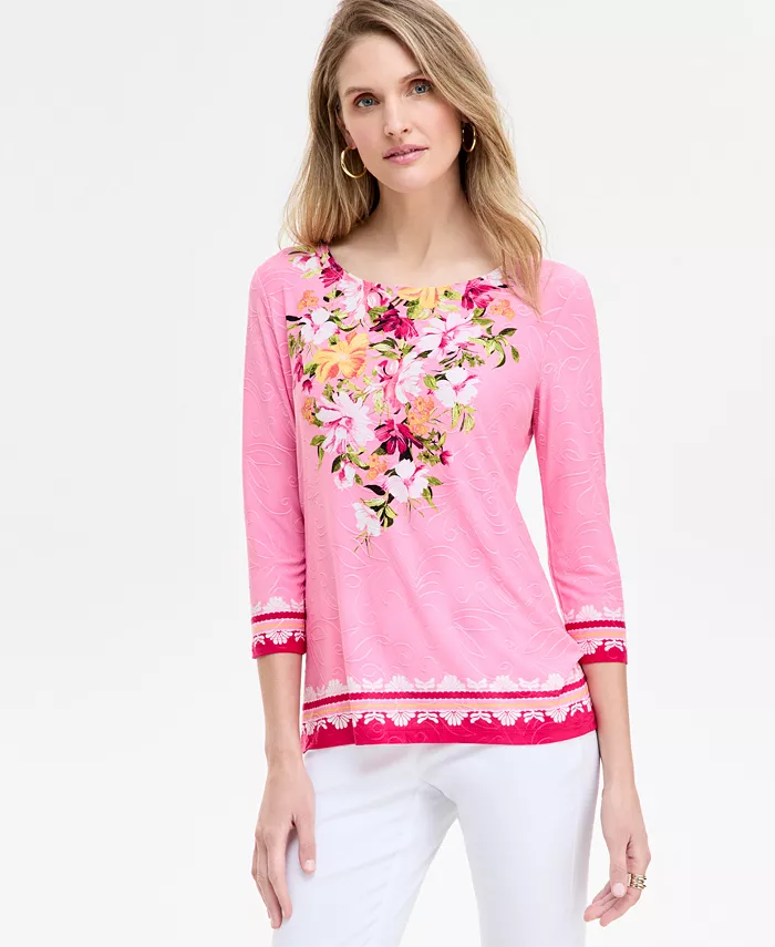 

Женский топ JM Collection с рукавами 3/4 и круглым вырезом из жаккарда Macy's, красный