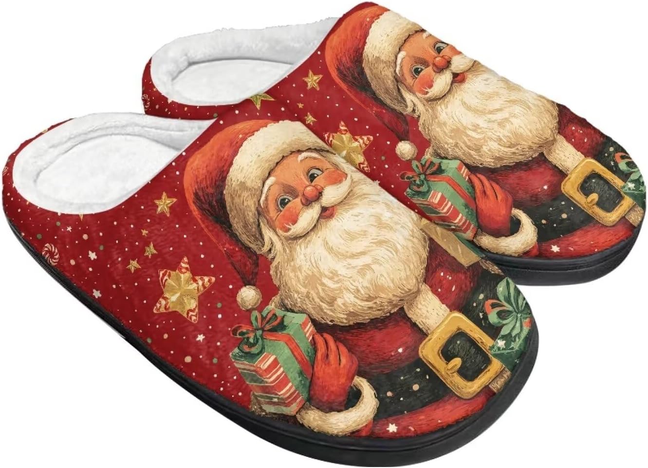 

Женские тапочки против скольжения, мужские домашние тапочки на Рождество, теплые и мягкие домашние тапочки для зимы и осени Baxinh, Red-santa Christmas