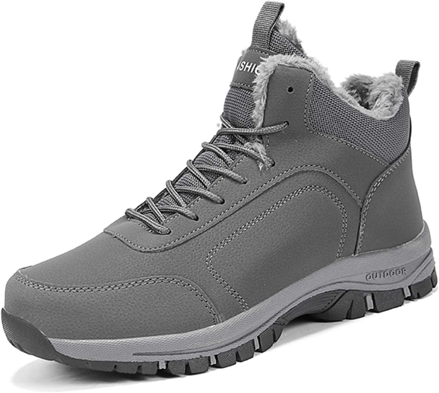 

Мужские зимние ботинки с утеплителем из плюша, теплые походные ботинки, водонепроницаемые высокие ботинки для бездорожья и альпинизма, холодостойкая обувь для прогулок и активного отдыха Generic, серый