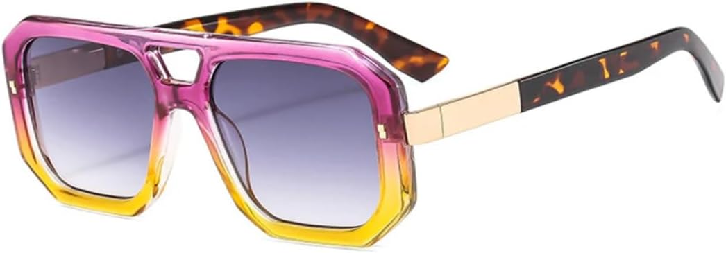 

Солнцезащитные очки с двойной перемычкой для женщин и мужчин, роскошные, в стиле ретро, ​​с прозрачными линзами, градиентной подсветкой, защитой от УФ-излучения UV400 и заклепками UATXTAU, Purple Yellow Grey