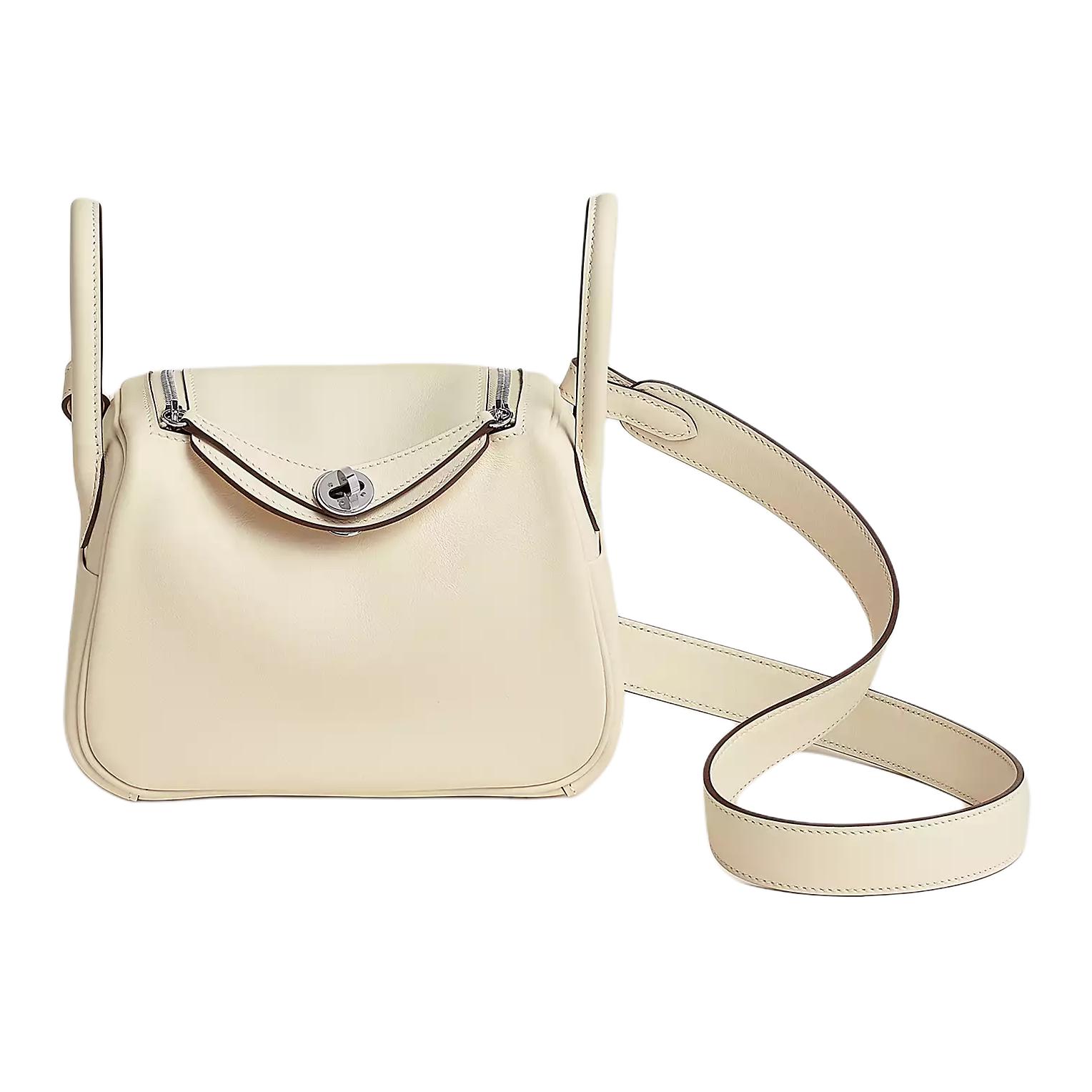 

Hermes Мини-сумочка Lindy Swift из телячьей кожи, женская, цвет I2 Nata, кремово-белый