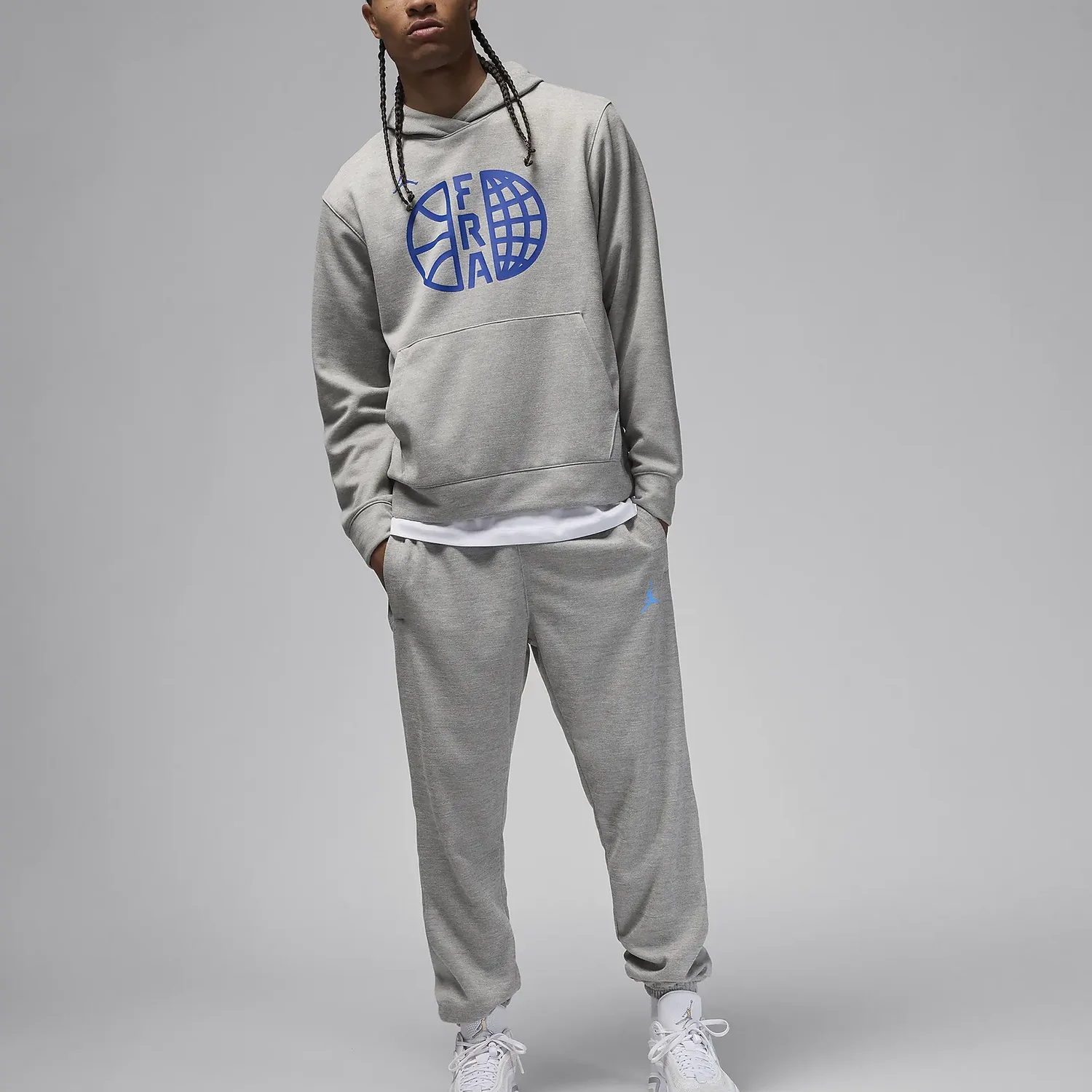 Толстовка с капюшоном из флиса для баскетбола мужская France Practice Jordan, Dark Gray Heather/Old Royal — фото 3