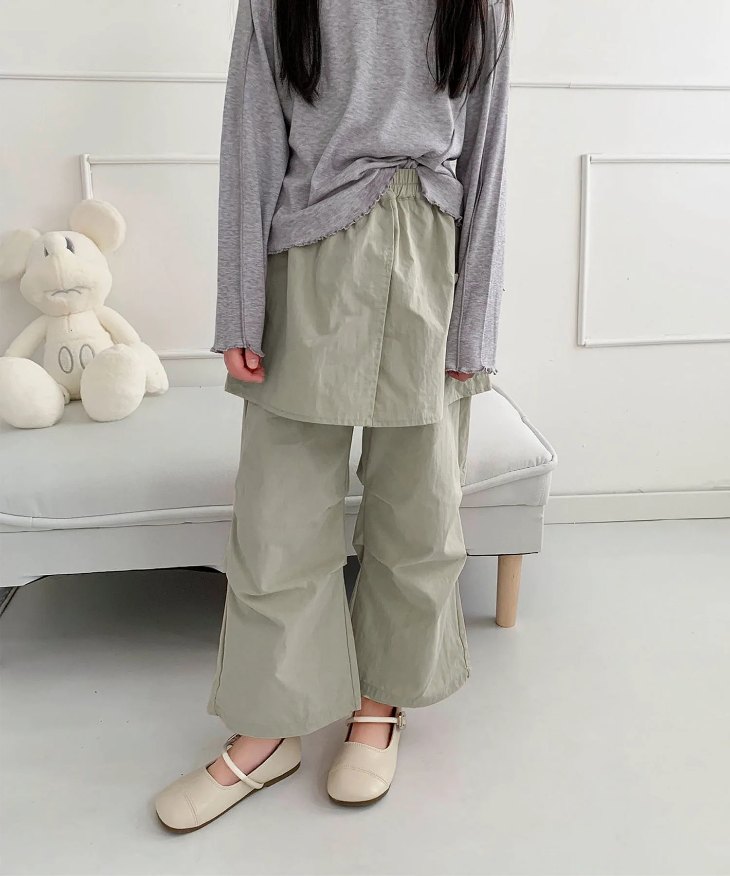 Детские широкие брюки с многоярусной расклешенной юбкой Aimoha Kids, beige — фото 2