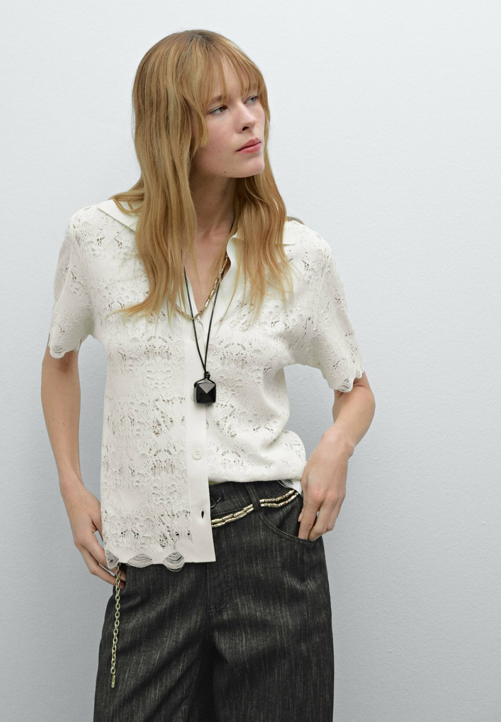 

Кардиган SHORT SLEEVE OPENWORK Massimo Dutti, бежевый