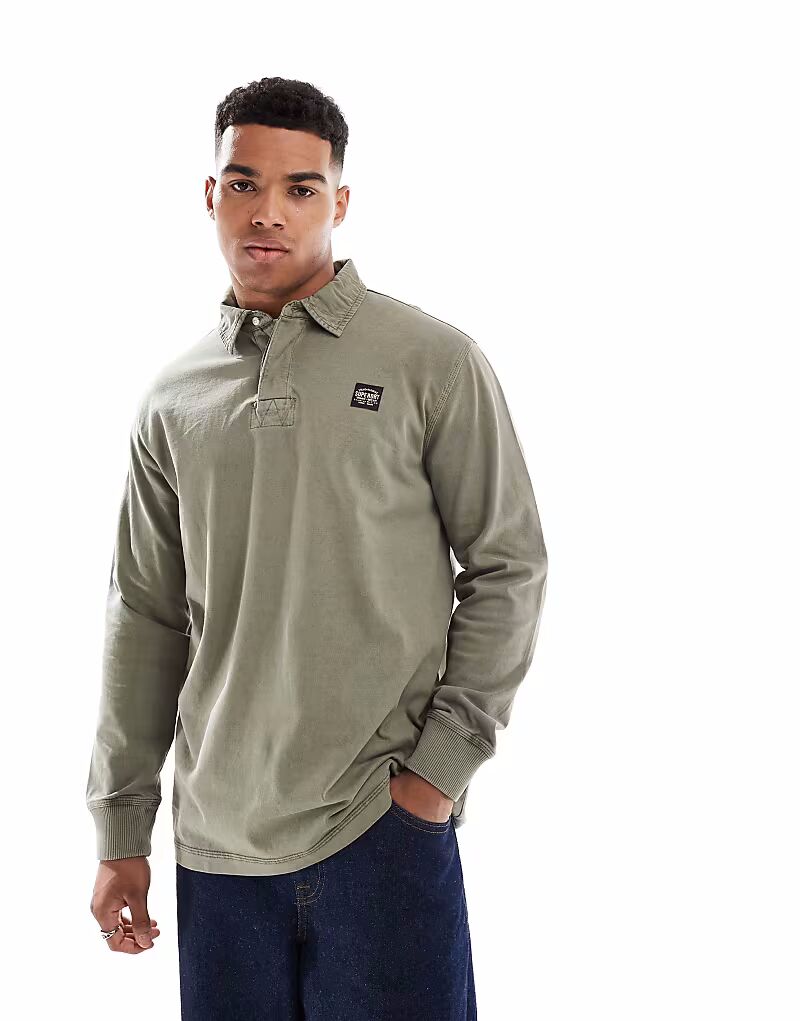 

Рубашка для регби Superdry с длинными рукавами и контрастной строчкой серого цвета