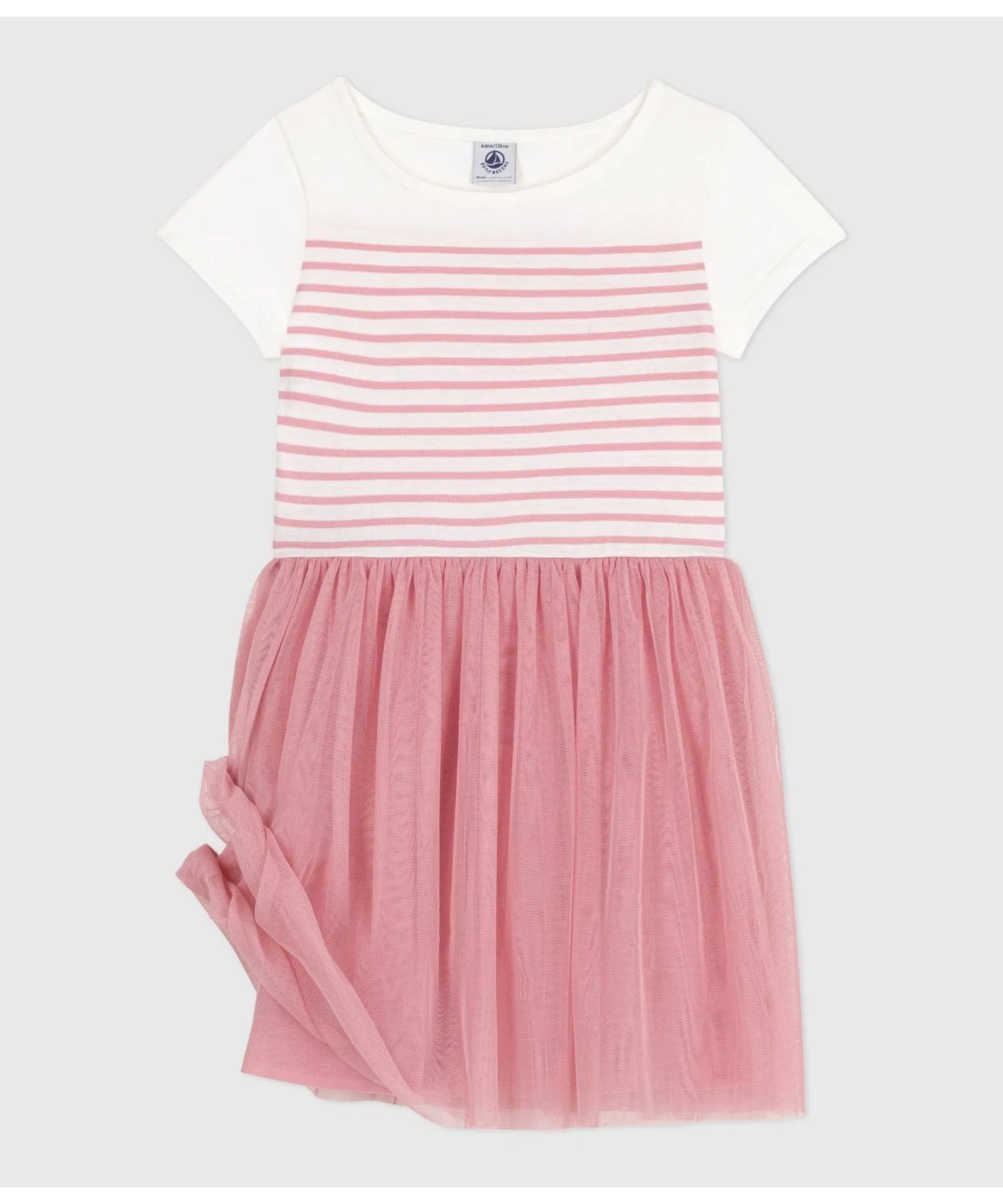Детское платье с коротким рукавом PETIT BATEAU бело-розовое — фото 3