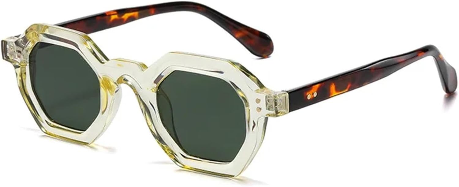 

Ретро-солнцезащитные очки янтарного цвета с многоугольными линзами, маленькие, женские, с ретро-заклепками, мужские, модные, трендовые, для активного отдыха и спорта TVTBBVV, Yellow Leopard Green