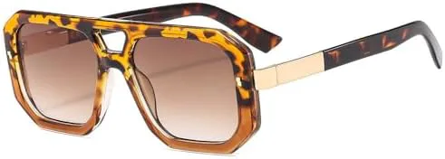 

Ретро-солнцезащитные очки с двойной перемычкой, модель 2027 года, для женщин и мужчин, модные, с цветной оправой, защита от ультрафиолета UV400 MTZJH, Leopard Tea