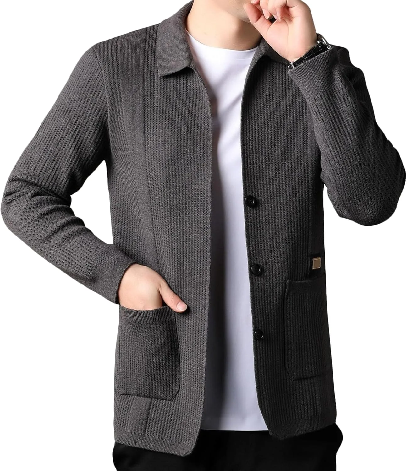 

Мужской кардиган вязаный с карманами, Casual, Single-Breasted Maiyifu-GJ