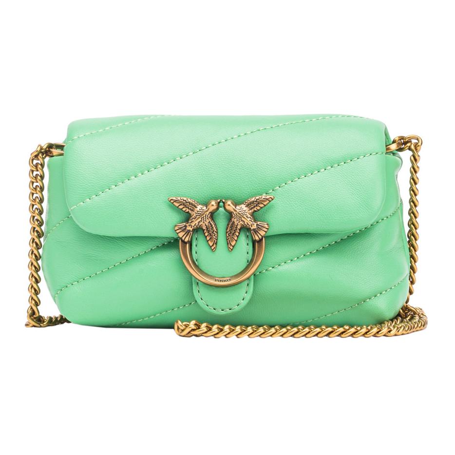 

PINKO Зеленая миниатюрная женская сумка через плечо из овчины