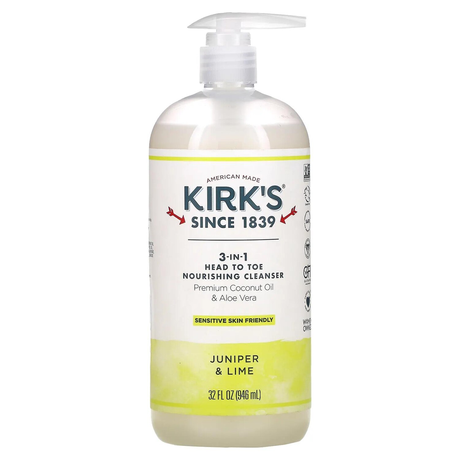 

Kirk's Питающее очищающее средство 3-в-1 можжевельник и лайм 32 ж. унц. (946 мл)