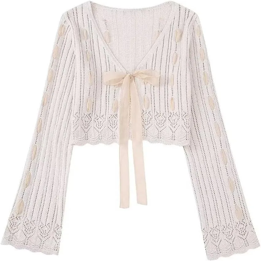 

Женский вязаный кардиган с V-образным вырезом и шнуровкой DFWZMQTG