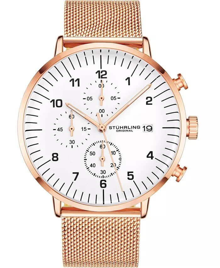 

Мужские часы Chrono с сетчатым браслетом оттенка розового золота 42 мм Stuhrling