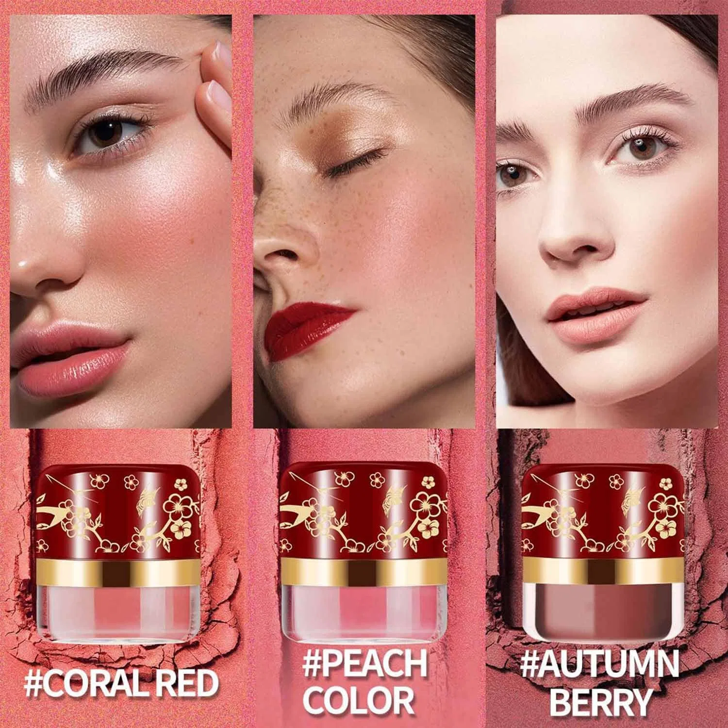 Набор рассыпчатых пудровых румян, 3 оттенка Generic, Coral Red — фото 4