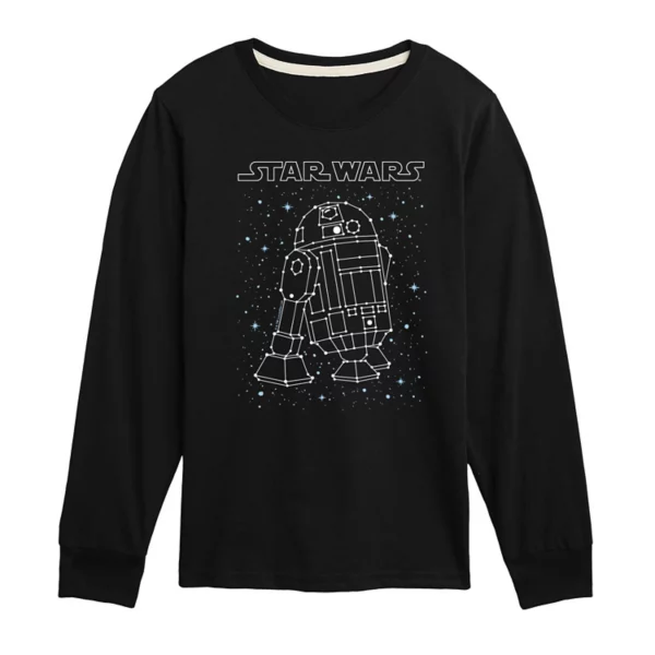 

Мальчики 8-20 лет футболка с длинным рукавом и принтом R2-D2 созвездие Star Wars, черный