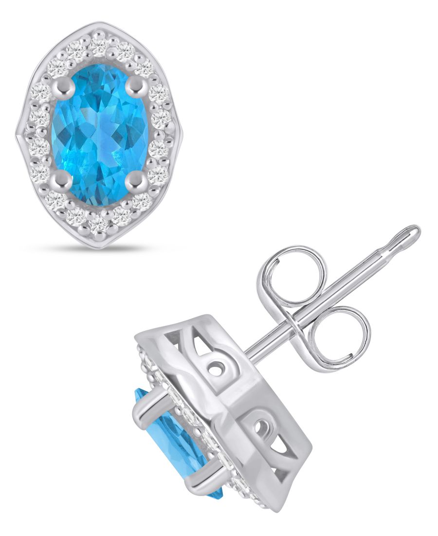 

Серьги-гвоздики с бриллиантами и драгоценными камнями (общий вес 1/5 карата) в оправе из белого золота 10 карат (также доступны в оправе из желтого золота 10 карат) Macy's, Blue Topaz White Gold