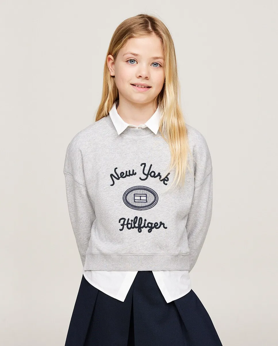 

Толстовка с круглым вырезом для девочки с вышитым логотипом Tommy Hilfiger, серый