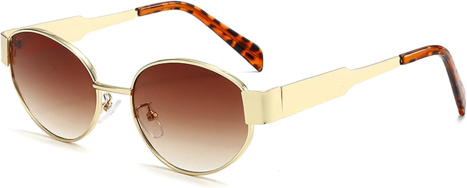 

Женские солнцезащитные очки в маленькой металлической оправе овальной формы, модные, класса люкс, с защитой от УФ-излучения UV400, мужские винтажные солнцезащитные очки mincl, Leopard