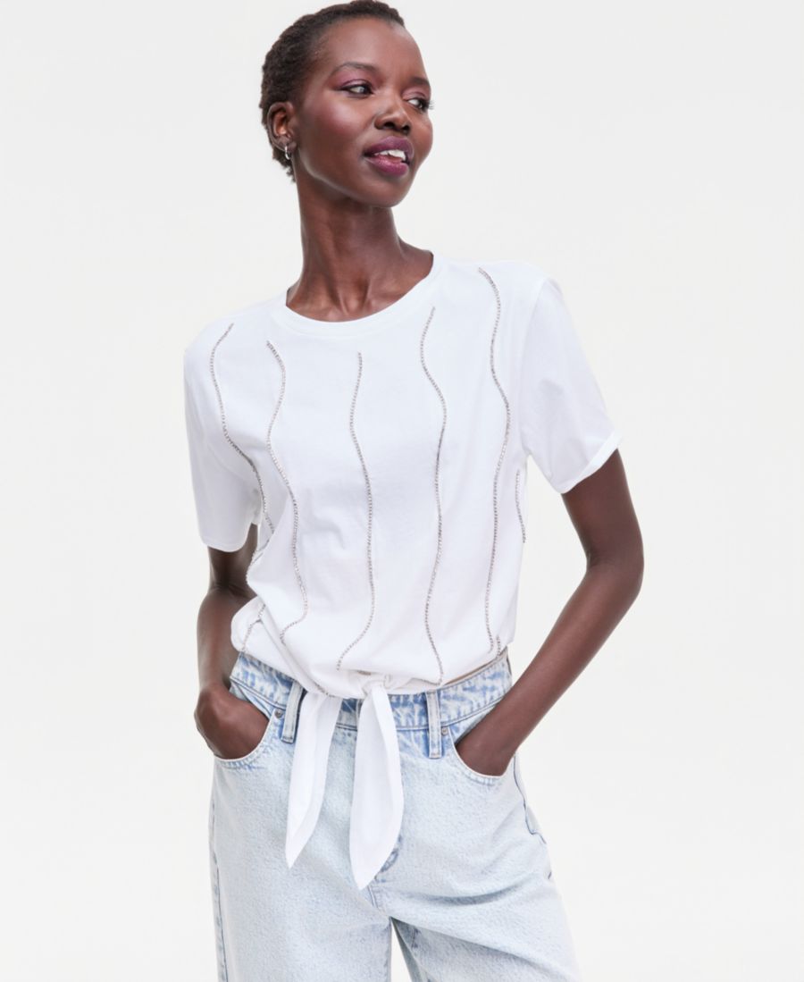 

Женская футболка с завязками и декором, эксклюзивно для Macy's INC International Concepts, Bright White, Белый, Женская футболка с завязками и декором, эксклюзивно для Macy's INC International Concepts, Bright White