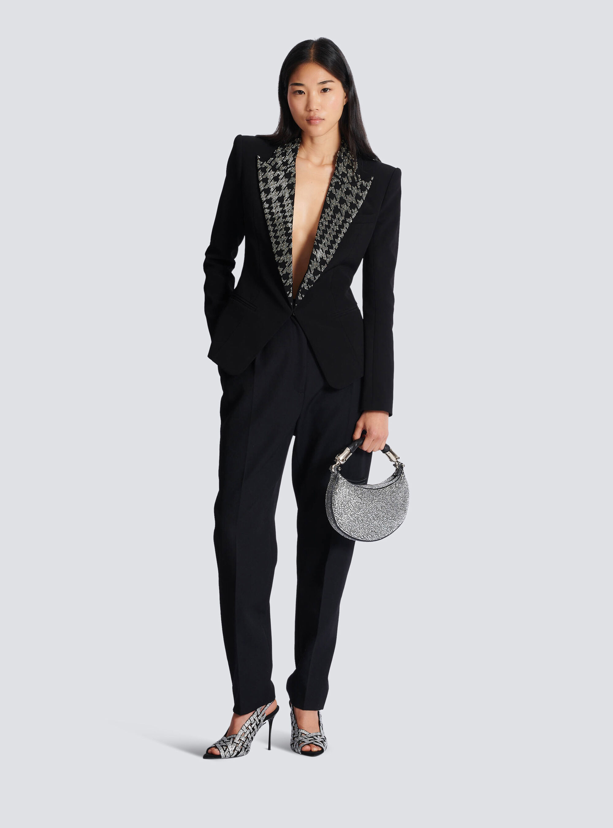 Мини-сумка Ebene из замши и с кристаллами Balmain, серебро — фото 2
