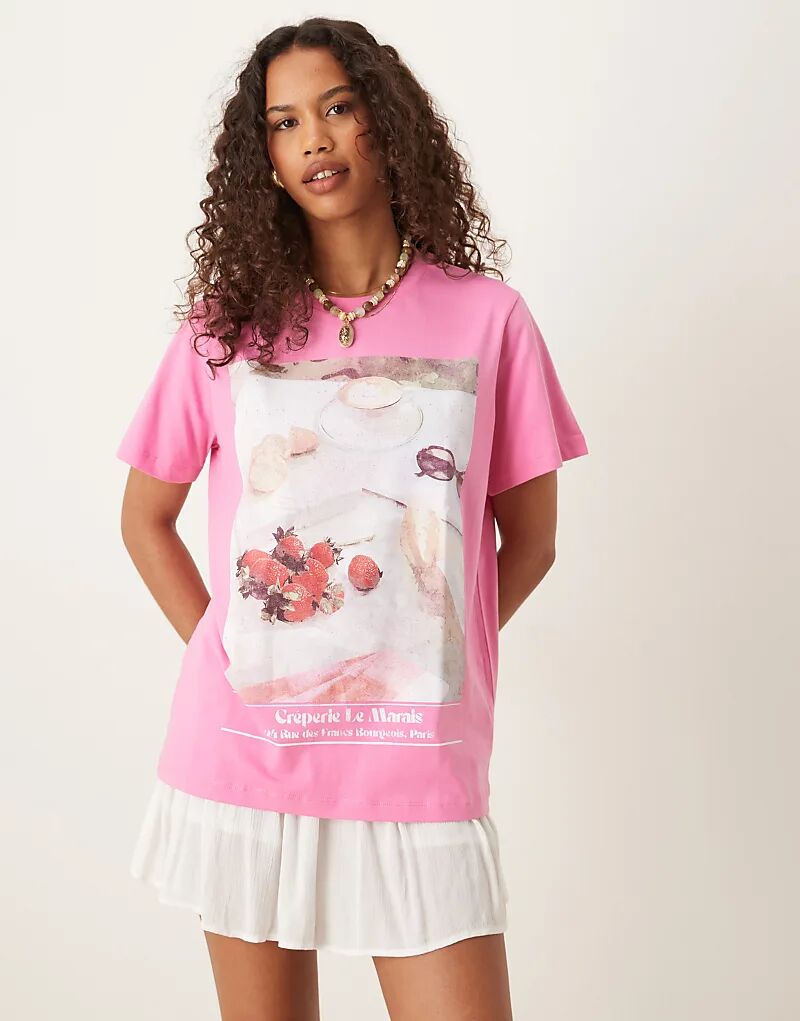 

Футболка ASOS DESIGN классического кроя с принтом для пикника розового цвета