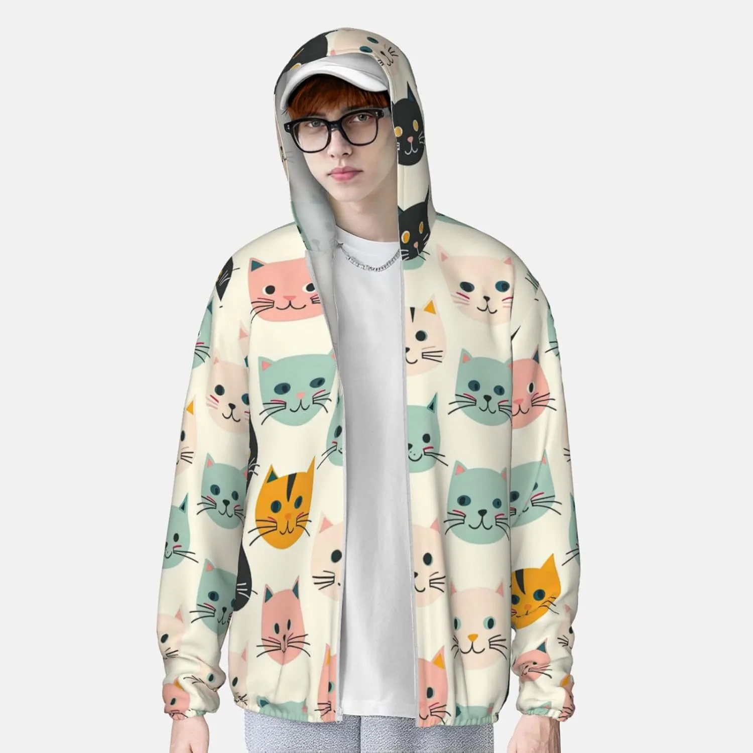 Куртка с капюшоном Cat Pattern, защита от солнца, легкая, Full Zip — фото 2