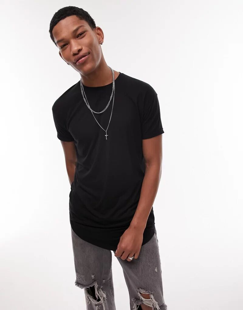 

Черная удлиненная футболка Topman