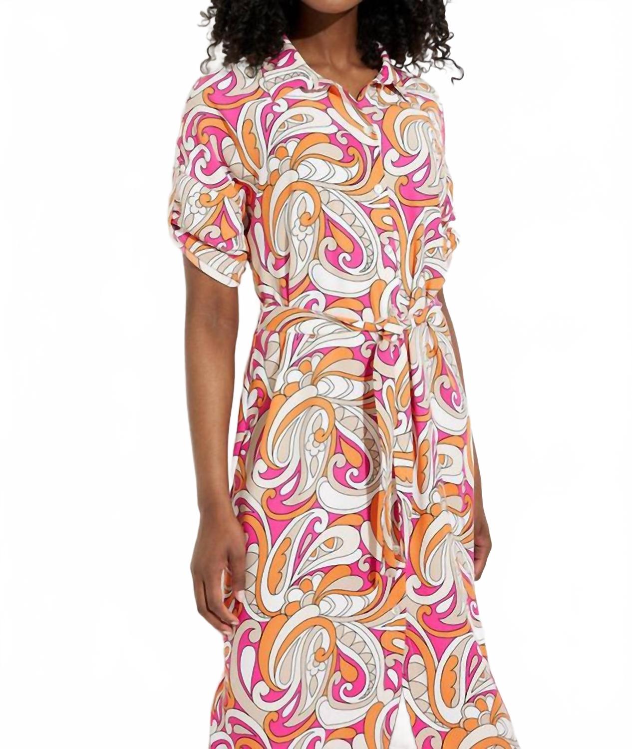 

Платье с отделкой в виде пояса в бело-оранжево-розовых тонах Joseph Ribkoff