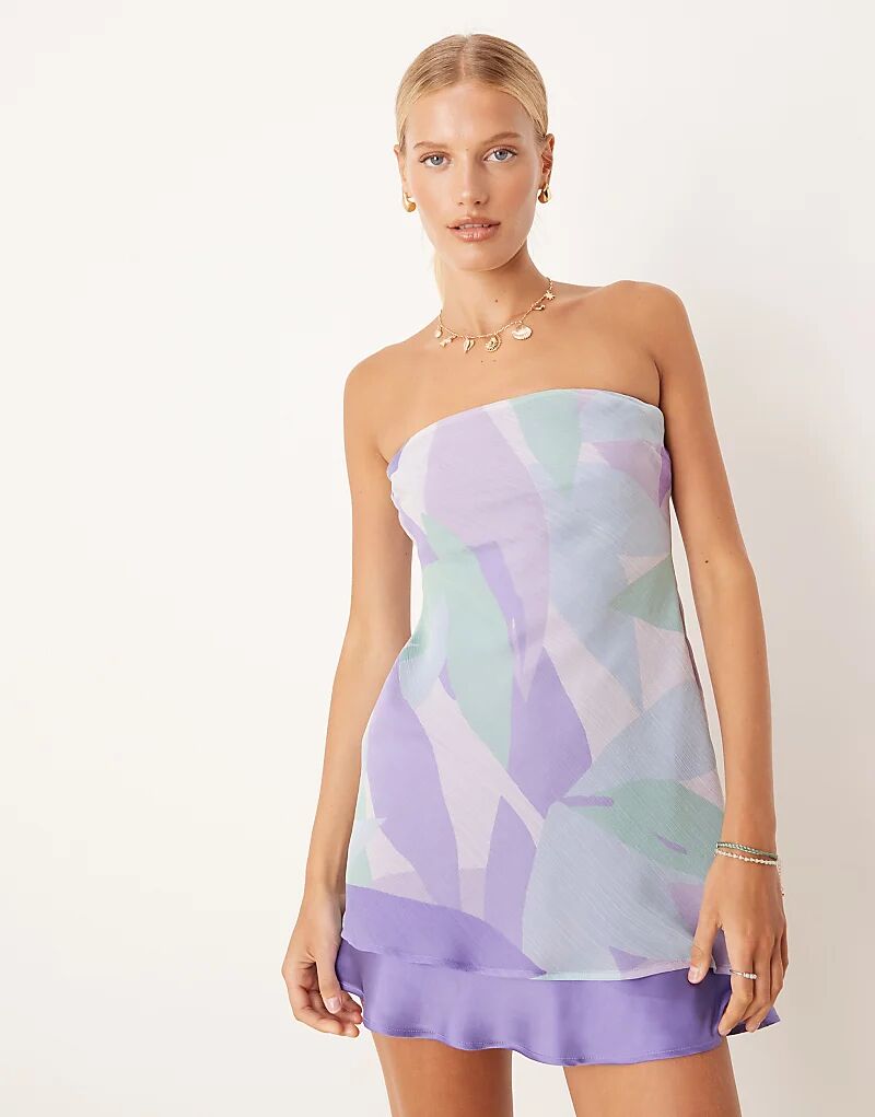 

Двухслойное мини-платье-бандо ASOS DESIGN с абстрактным фиолетовым принтом