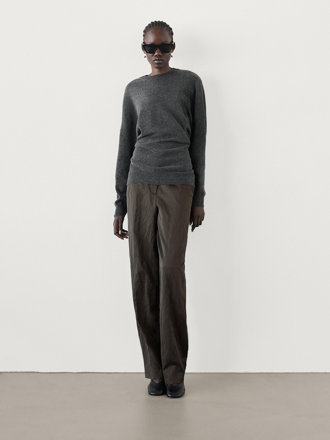 

Атласные брюки-бочки Massimo Dutti, коричневый