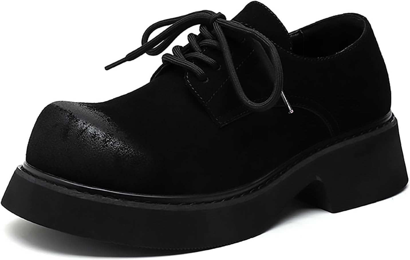 

Мужские британские оксфорды на массивной платформе, замшевая кожа, большой круглый носок, массивный каблук, нескользящая подошва, дерби, повседневные туфли с шнуровкой для делового и официального офисного стиля Bwseobg, черный