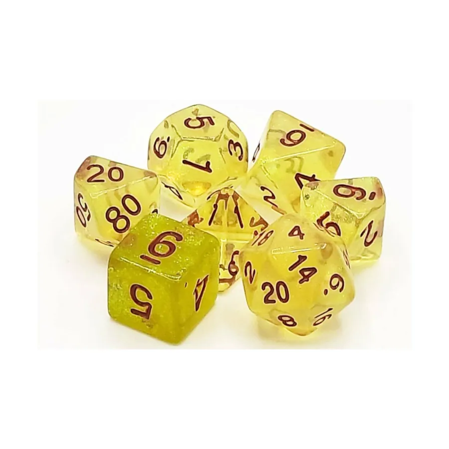 

Poly Set Желтый мерцающий с красным (7), Acrylic-Resin Dice - Galaxy