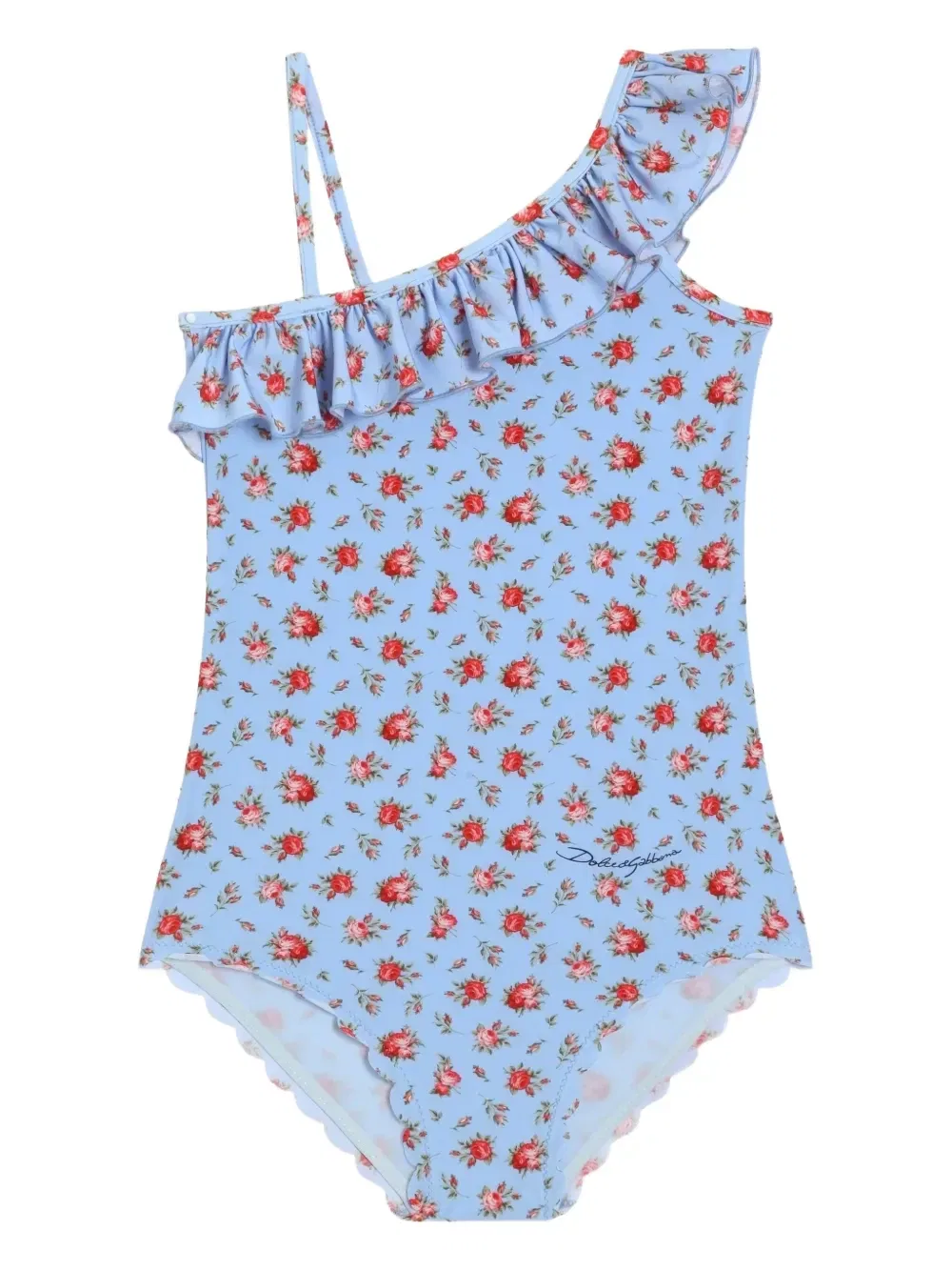 Купальник с оборками и цветочным принтом Dolce & Gabbana Kids, синий