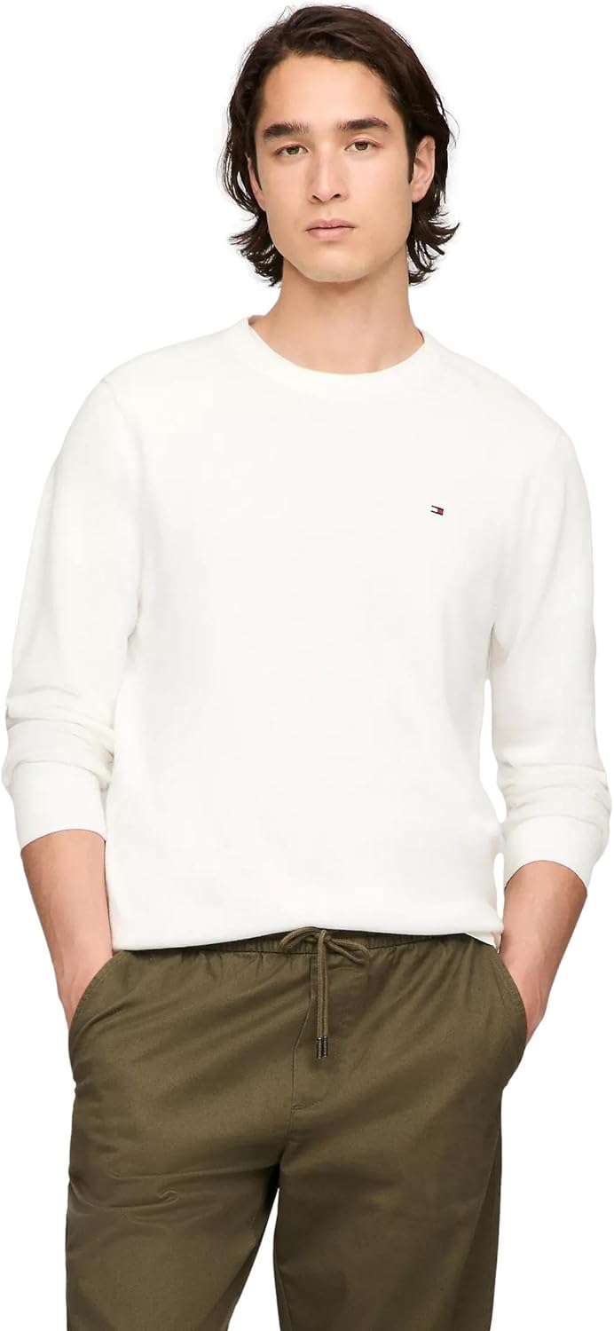 

Мужской фирменный однотонный свитер с круглым вырезом TOMMY HILFIGER из коллекции 2025 года, Milky Way