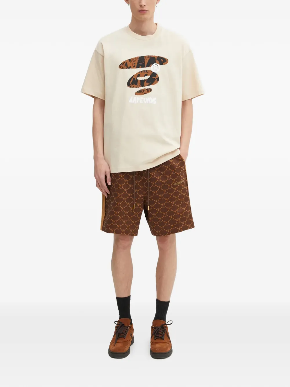 Шорты с принтом и боковыми лампасами A Bathing Ape, коричневый — фото 2