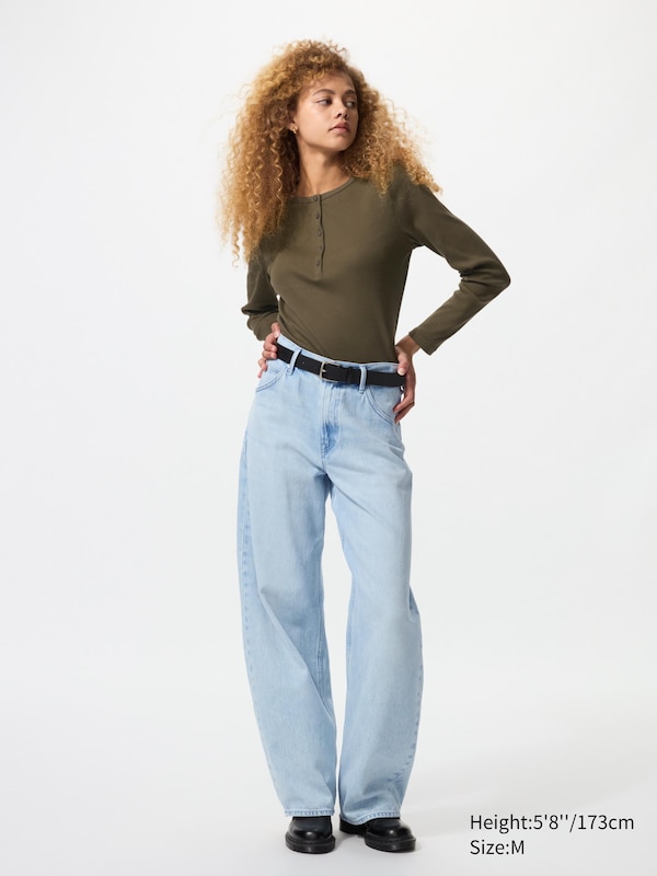 Рифленая футболка хенли с длинным рукавом Uniqlo, 02 light grey — фото 2