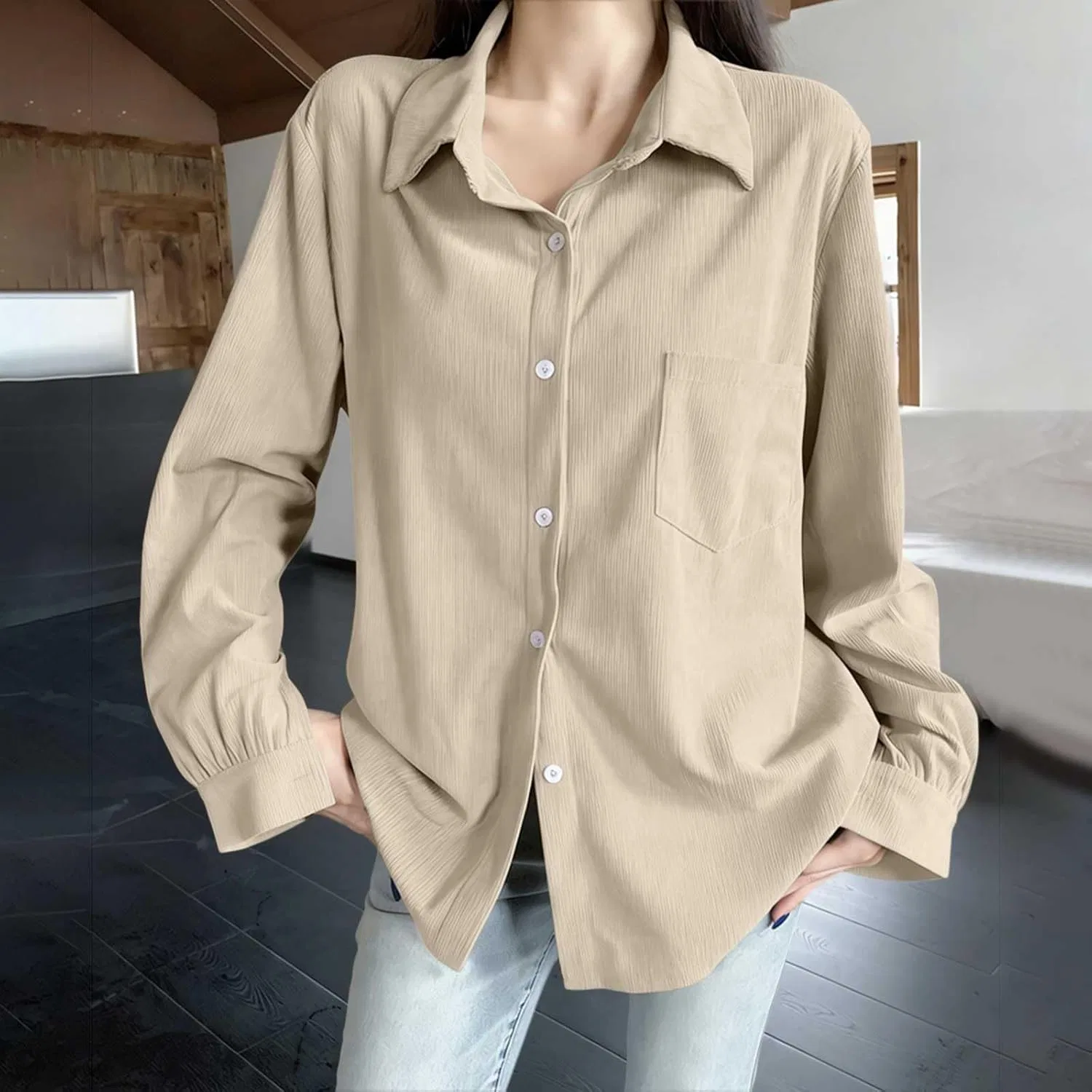 Блуза, длинный рукав, Corduroy Shirt, хаки — фото 3