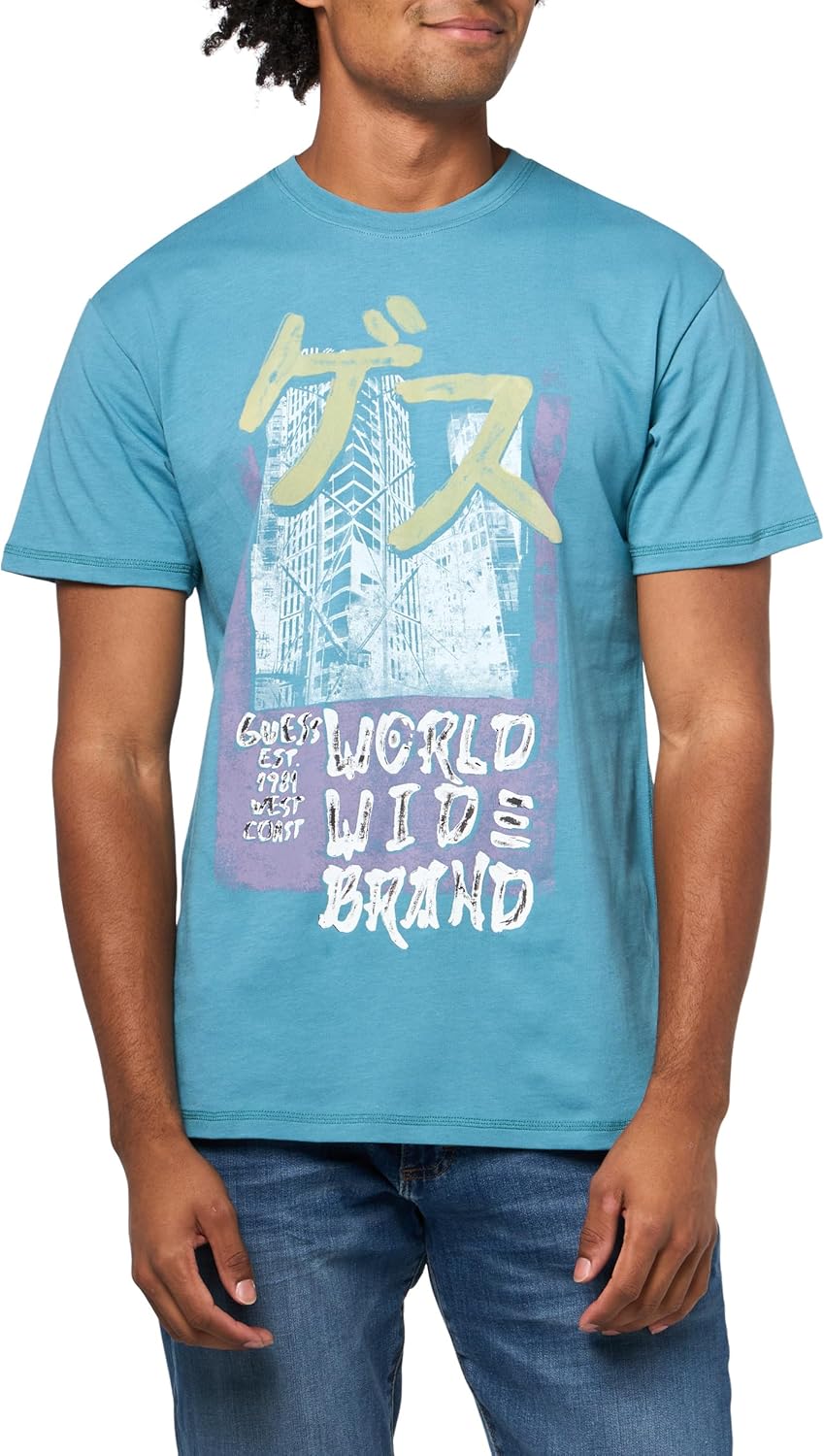 

Мужская футболка GUESS Eco Japanese Tower, Wild Storm Blue, Синий, Мужская футболка GUESS Eco Japanese Tower, Wild Storm Blue