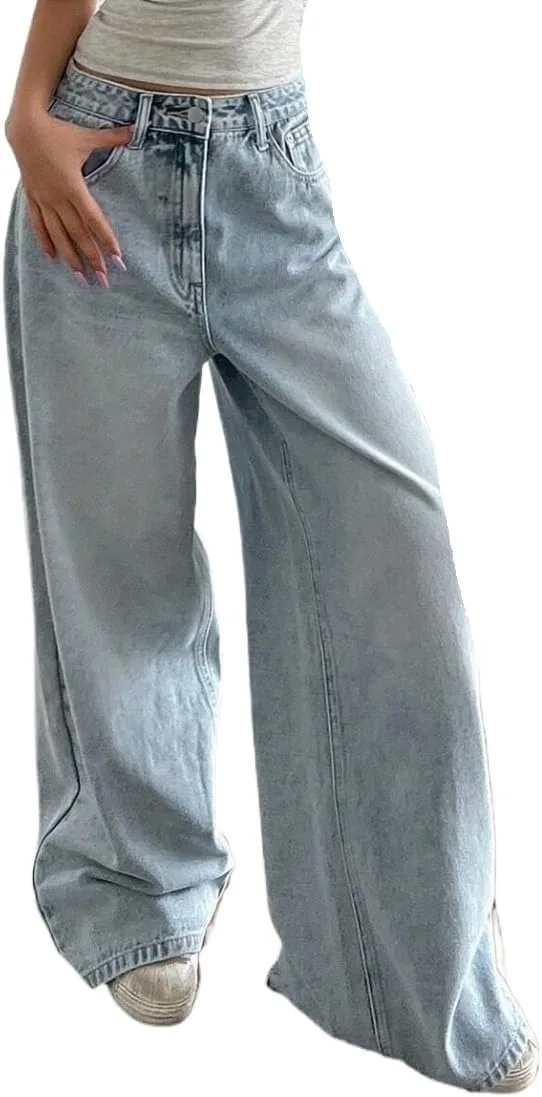 Женские классические джинсы Wide Leg Casual с карманами Generic, Light Wash